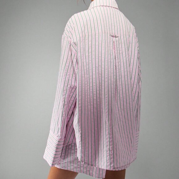 Pink Casual Women's Striped Loungewear Button down top & shorts Coord set - Picture 2 of 6